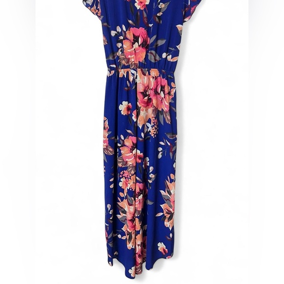 Dream of Me Women's Royal Blue Floral Hi-Low Faux Wrap Dress Medium Boho Summer - Picture 3 of 6
